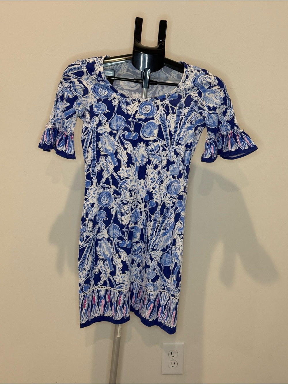 Lilly Pulitzer Blue & White Floral Ruffle Sleeve Shift Dress – XS - Picture 2 of 10